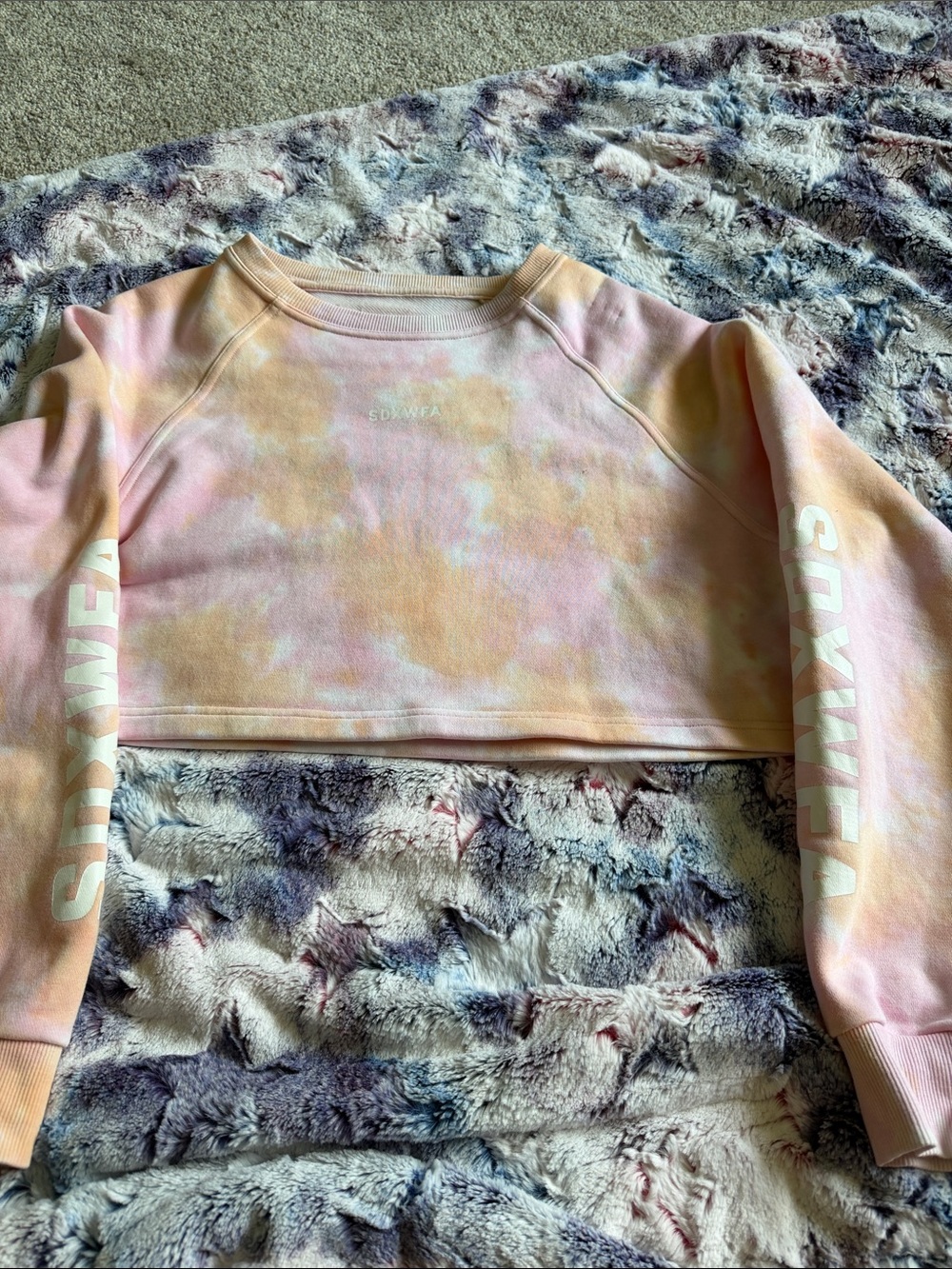 White Fox Boutique Pastel Tie-Dye Cropped Sweatshirt - Pink, Peach, Cream